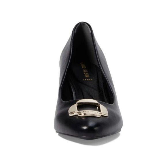 ANN KLEIN Sarina Pointed Toe Wedge Pump In Black Smooth Size 8.5 - Picture 2 of 14